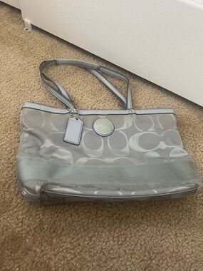 Coach Silver Gray Signature Canvas Tote